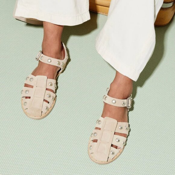 Freda Salvador / Sera Fisherman Sandal / Stucco Suede with Silver Studs - Picture 1 of 9